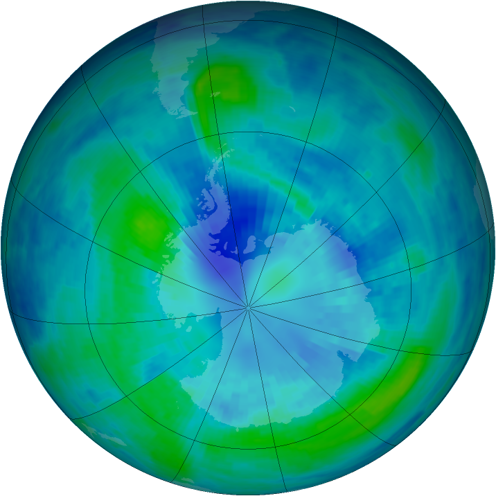 Antarctic ozone map for 05 April 1986